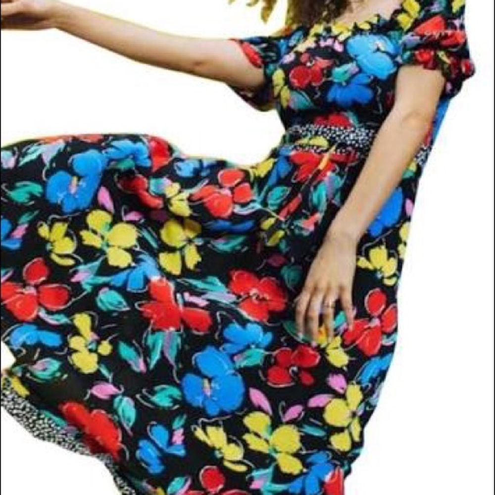 [RIXO] Black Floral Maxi Dress - Size XS